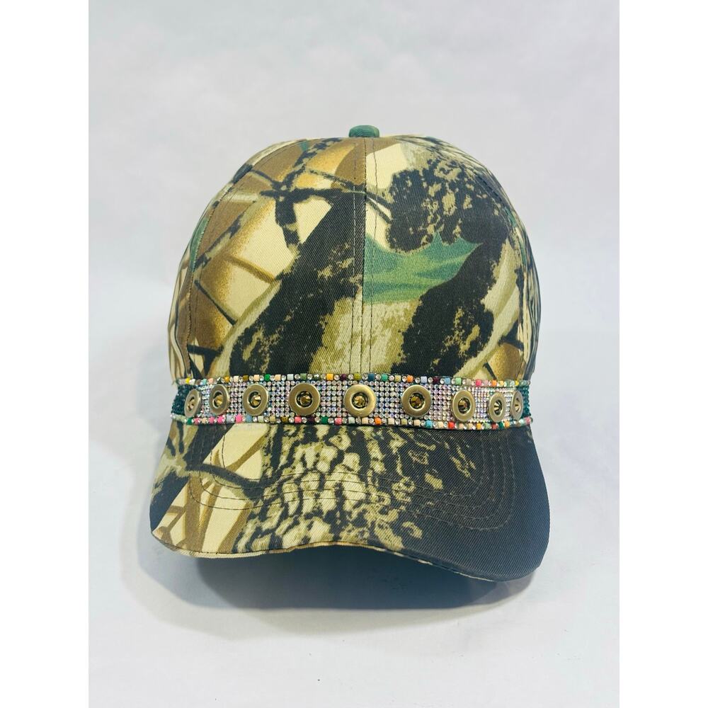Handmade Rhinestone Bling Studded Real Tree Glitzy Streetwear Baseball Cap Hat